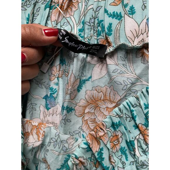 Simplee Boho Mint Floral Print Maxi Skirt Cottagecore Gypsy Hippie Bohemian, 2XL - Picture 8 of 16